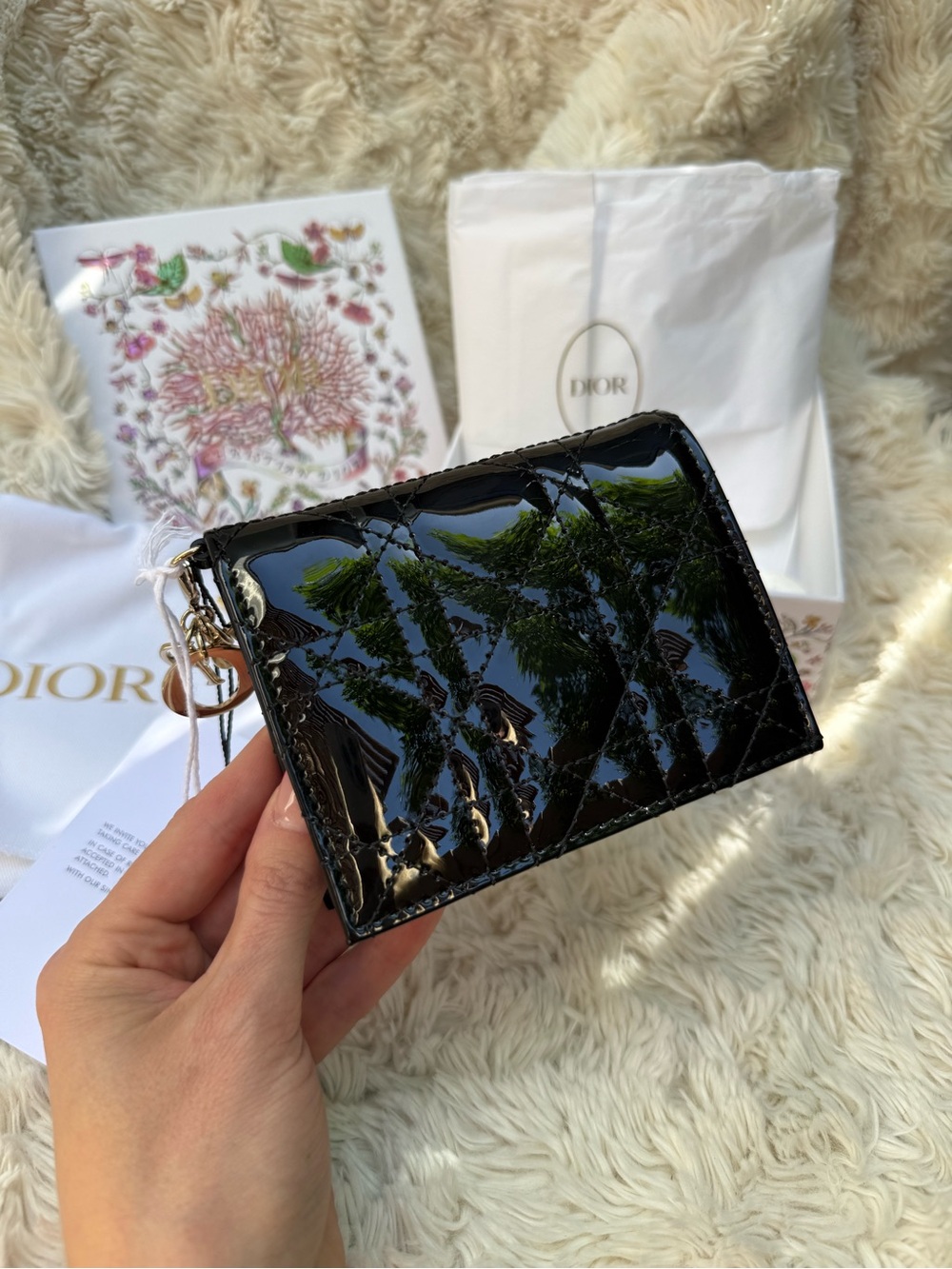 Dior Black Patent Leather Quilted Wallet